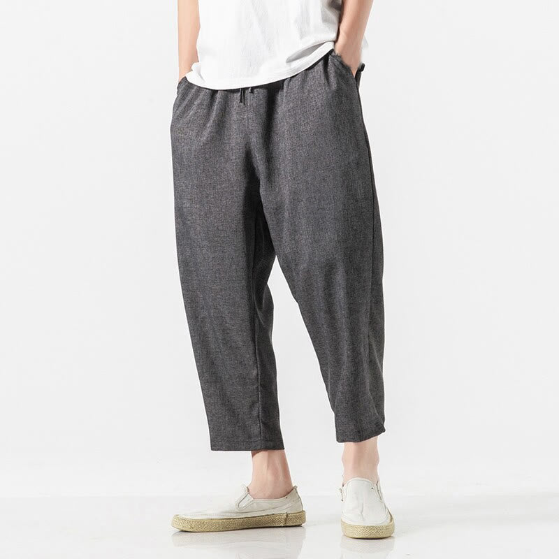 Buddha Stones Summer Plain Men's 7-8 Length Cotton Linen Pants With Pockets - image 17