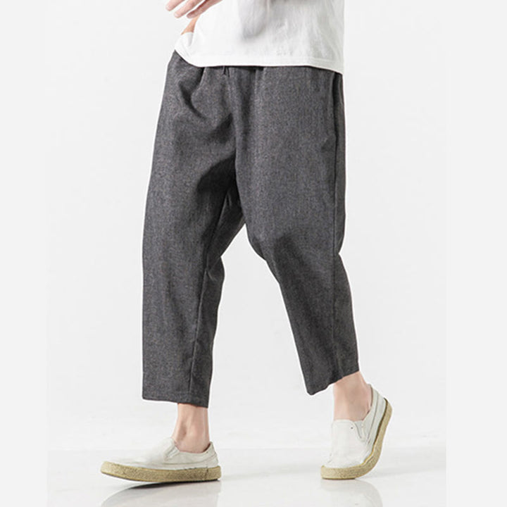 Buddha Stones Summer Plain Men's 7-8 Length Cotton Linen Pants With Pockets - image 13