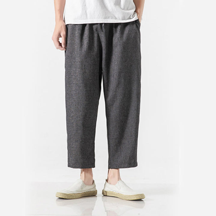 Buddha Stones Summer Plain Men's 7-8 Length Cotton Linen Pants With Pockets - image 16