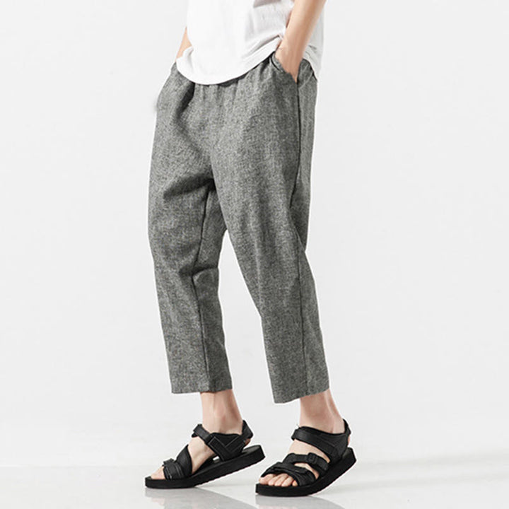 Buddha Stones Summer Plain Men's 7-8 Length Cotton Linen Pants With Pockets - image 24