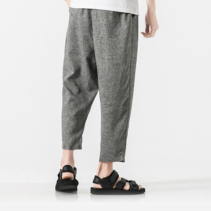 Buddha Stones Summer Plain Men's 7-8 Length Cotton Linen Pants With Pockets - image 22