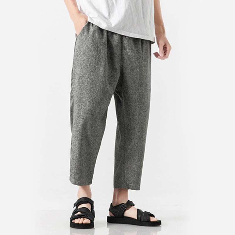 Buddha Stones Summer Plain Men's 7-8 Length Cotton Linen Pants With Pockets - image 23