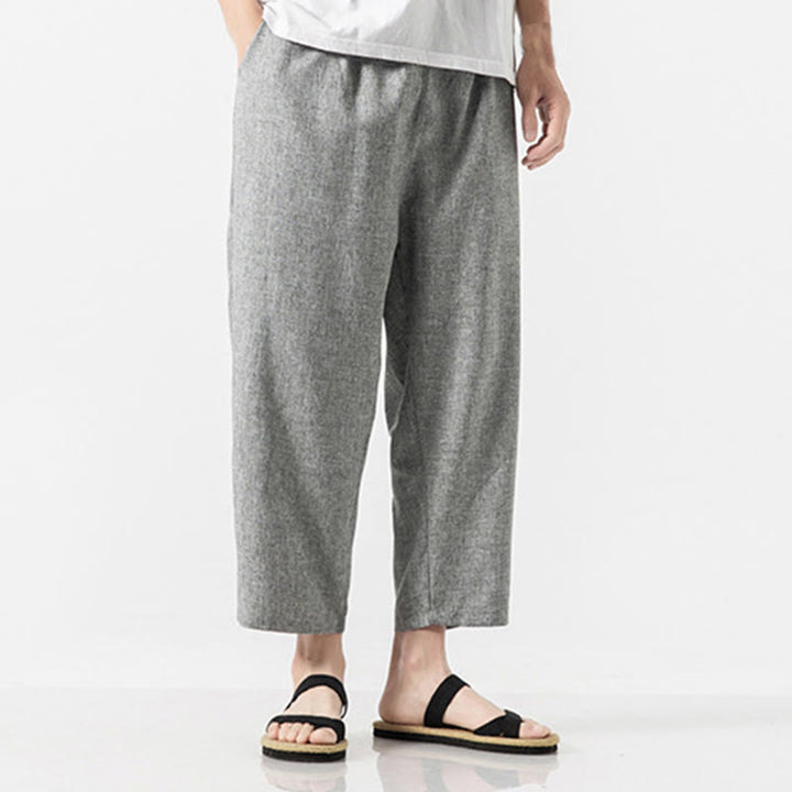 Buddha Stones Summer Plain Men's 7-8 Length Cotton Linen Pants With Pockets - image 29