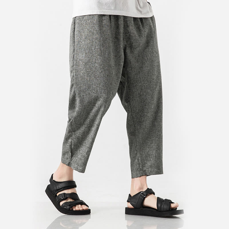 Buddha Stones Summer Plain Men's 7-8 Length Cotton Linen Pants With Pockets - image 19