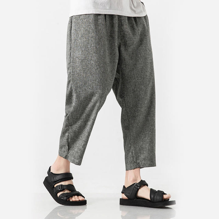 Buddha Stones Summer Plain Men's 7-8 Length Cotton Linen Pants With Pockets - image 19