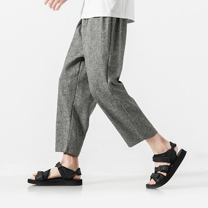 Buddha Stones Summer Plain Men's 7-8 Length Cotton Linen Pants With Pockets - image 20