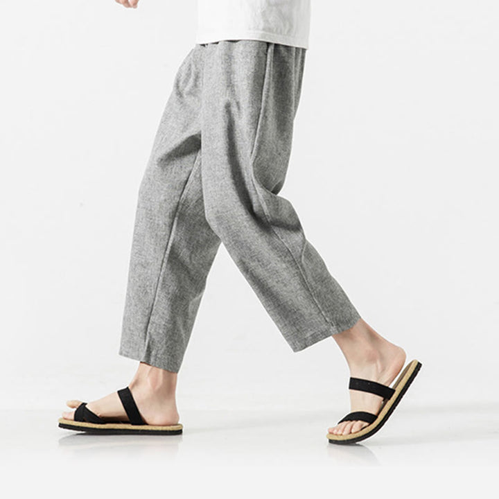 Buddha Stones Summer Plain Men's 7-8 Length Cotton Linen Pants With Pockets - image 27