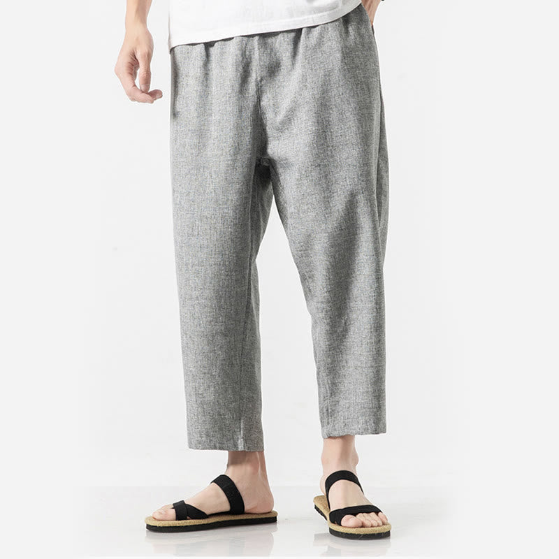 Buddha Stones Summer Plain Men's 7-8 Length Cotton Linen Pants With Pockets - image 30