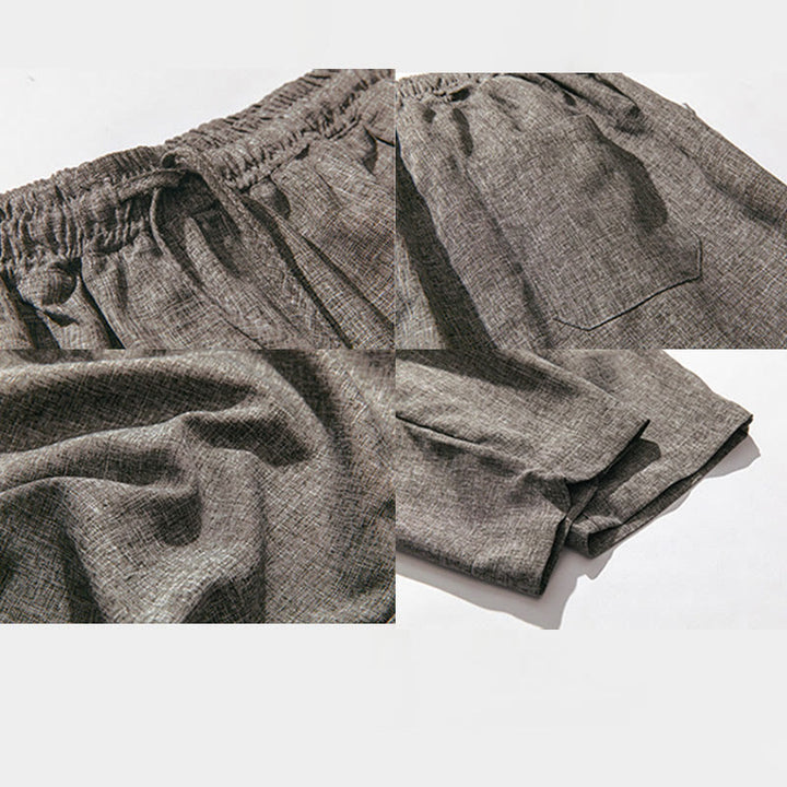 Buddha Stones Summer Plain Men's 7-8 Length Cotton Linen Pants With Pockets - image 9