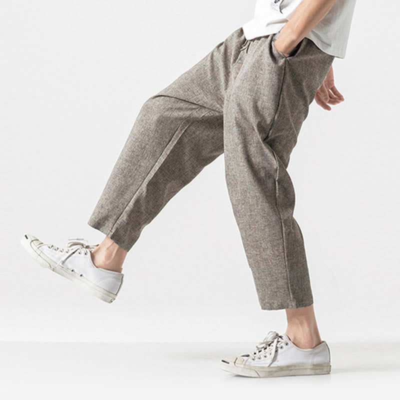 Buddha Stones Summer Plain Men's 7-8 Length Cotton Linen Pants With Pockets - image 8