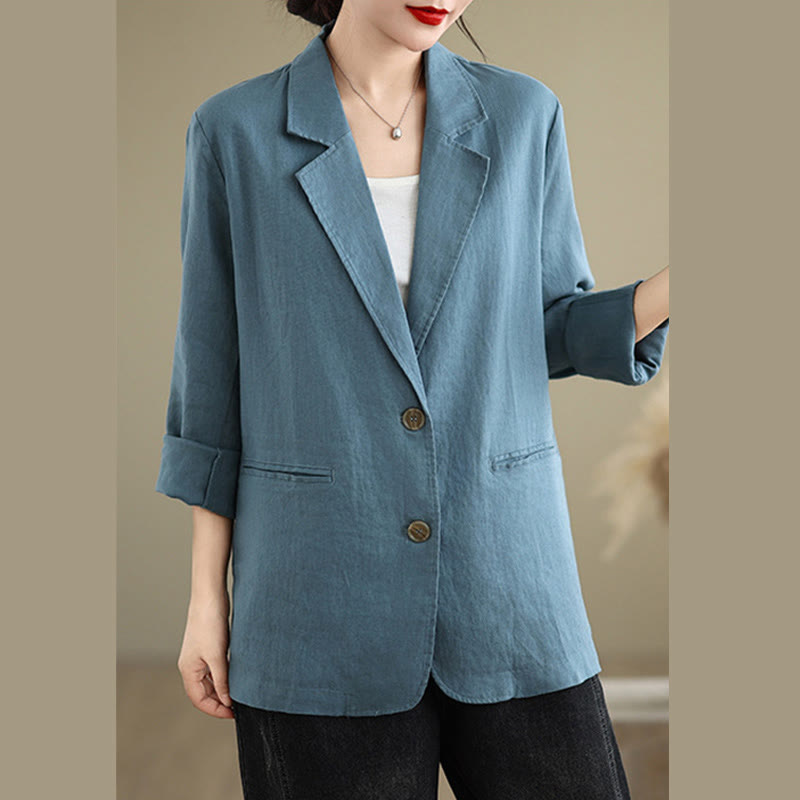 Buddha Stones Spring Solid Color Long Sleeve Cotton Linen Women's Jacket With Pockets - image 11