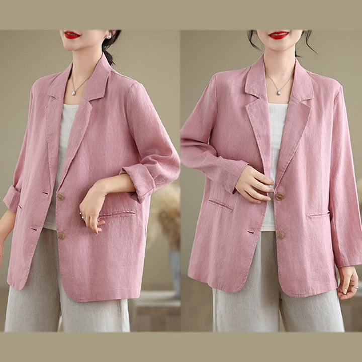 Buddha Stones Spring Solid Color Long Sleeve Cotton Linen Women's Jacket With Pockets - image 23