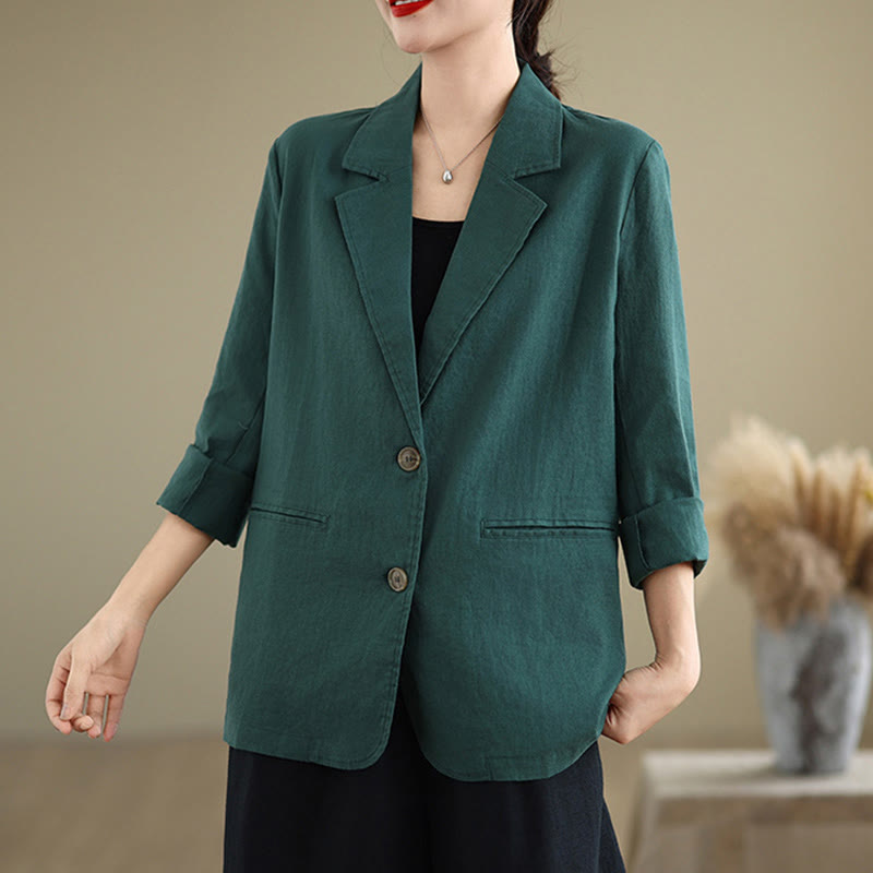 Buddha Stones Spring Solid Color Long Sleeve Cotton Linen Women's Jacket With Pockets - image 30