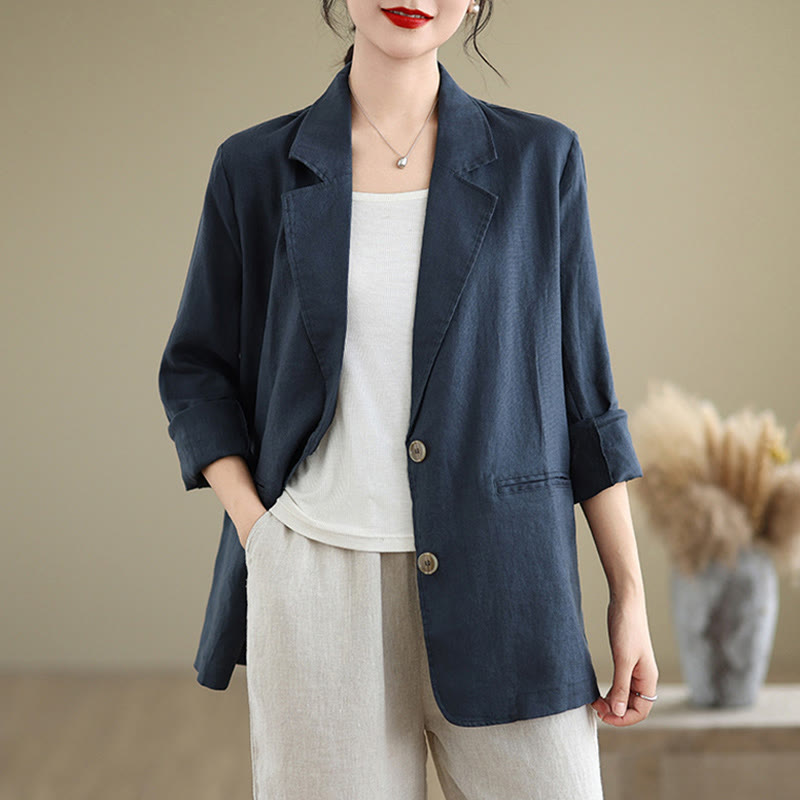 Buddha Stones Spring Solid Color Long Sleeve Cotton Linen Women's Jacket With Pockets - image 15
