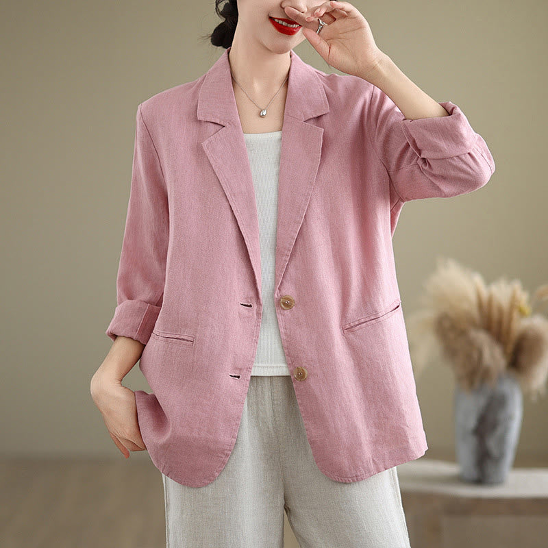 Buddha Stones Spring Solid Color Long Sleeve Cotton Linen Women's Jacket With Pockets - LightPink - US8-10,UK/AU12-14,EU40-42 (2XL) - image 19