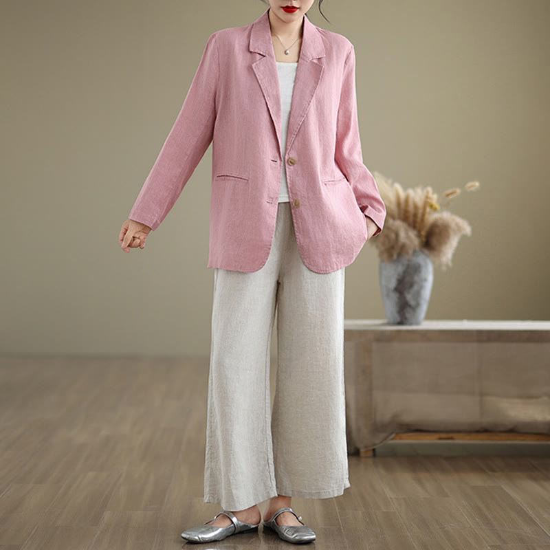 Buddha Stones Spring Solid Color Long Sleeve Cotton Linen Women's Jacket With Pockets - image 22