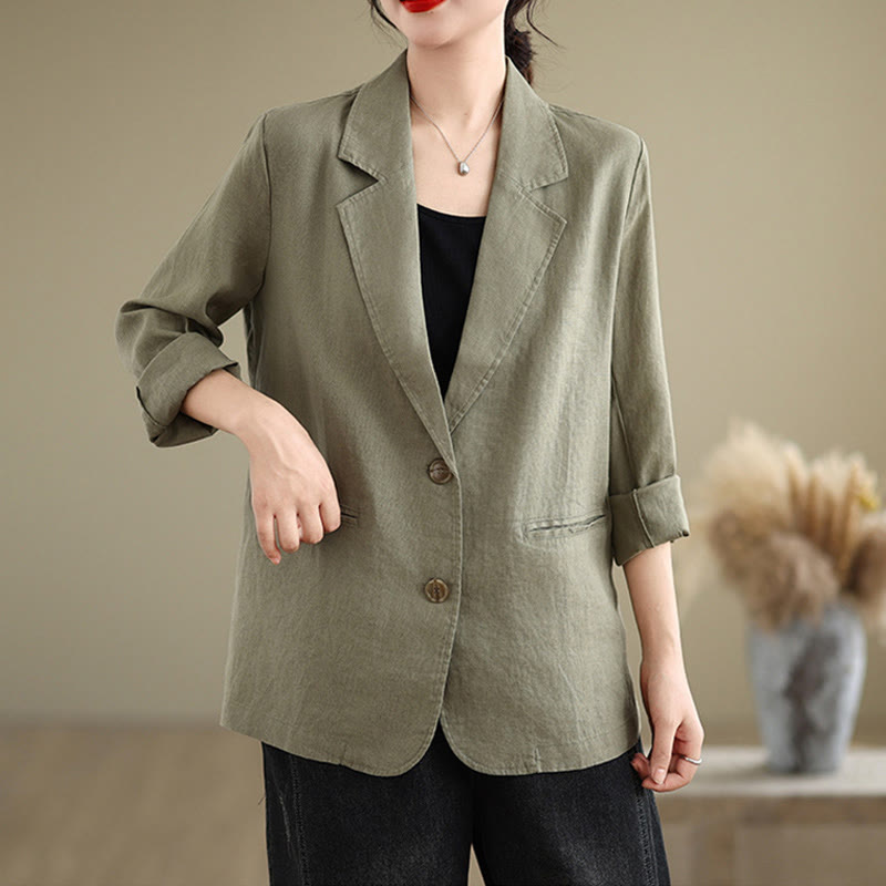 Buddha Stones Spring Solid Color Long Sleeve Cotton Linen Women's Jacket With Pockets - image 26