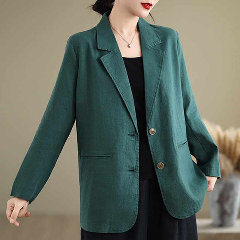 Buddha Stones Spring Solid Color Long Sleeve Cotton Linen Women's Jacket With Pockets - image 31
