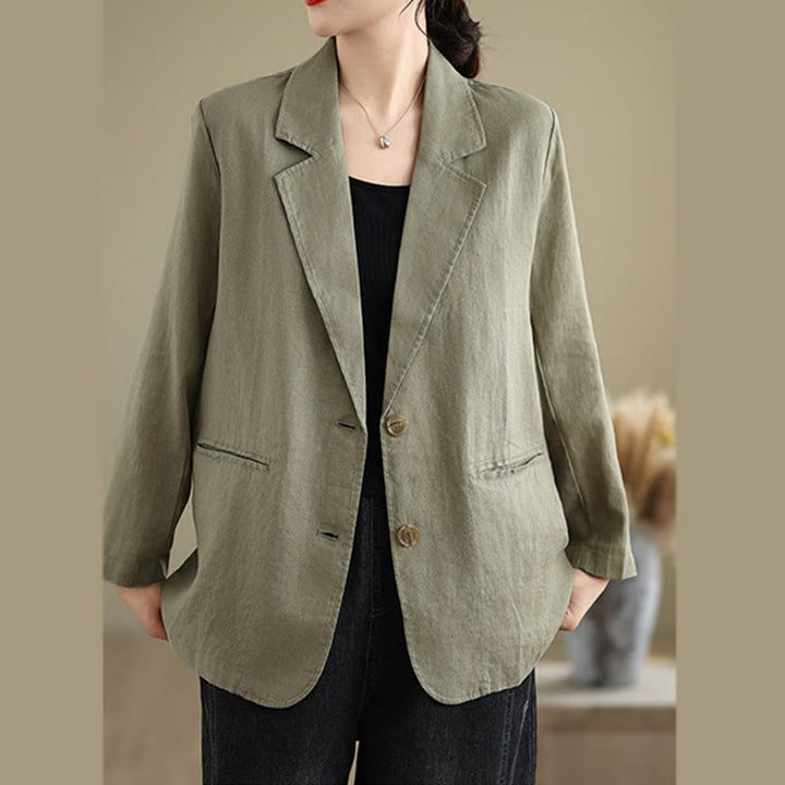 Buddha Stones Spring Solid Color Long Sleeve Cotton Linen Women's Jacket With Pockets - image 25