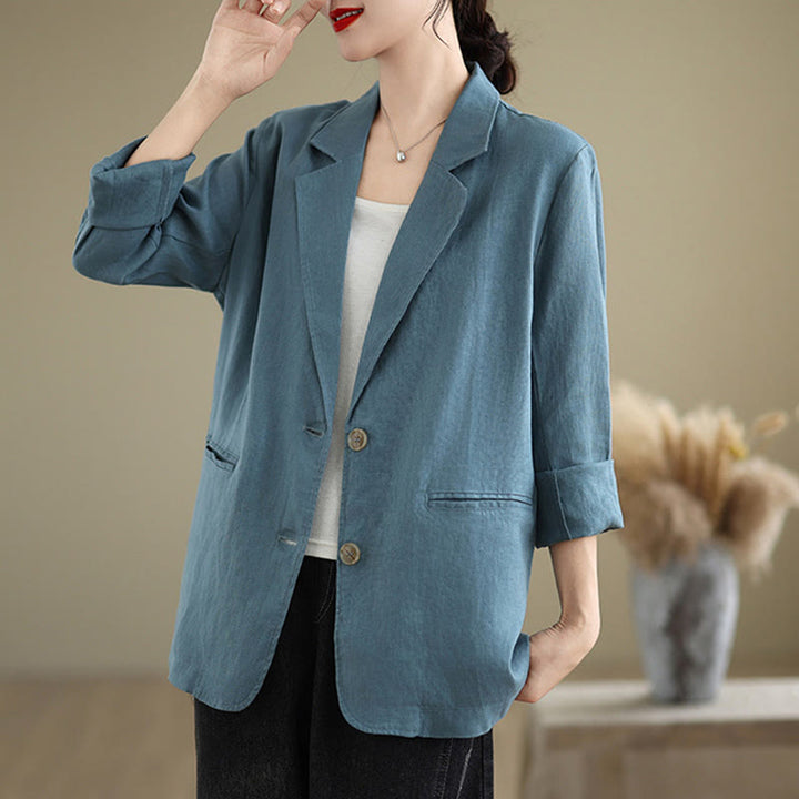Buddha Stones Spring Solid Color Long Sleeve Cotton Linen Women's Jacket With Pockets - image 10