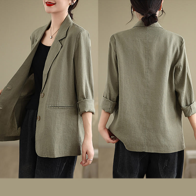 Buddha Stones Spring Solid Color Long Sleeve Cotton Linen Women's Jacket With Pockets - image 28