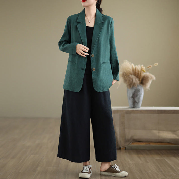 Buddha Stones Spring Solid Color Long Sleeve Cotton Linen Women's Jacket With Pockets - image 33