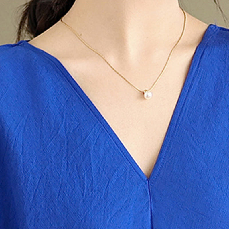 Buddha Stones Fall Pure Color V-Neck Long Sleeve Cotton Midi Dress - image 18