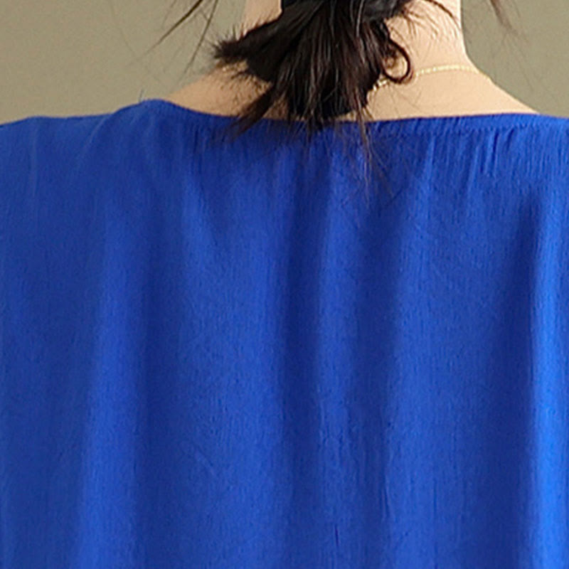 Buddha Stones Fall Pure Color V-Neck Long Sleeve Cotton Midi Dress - image 19