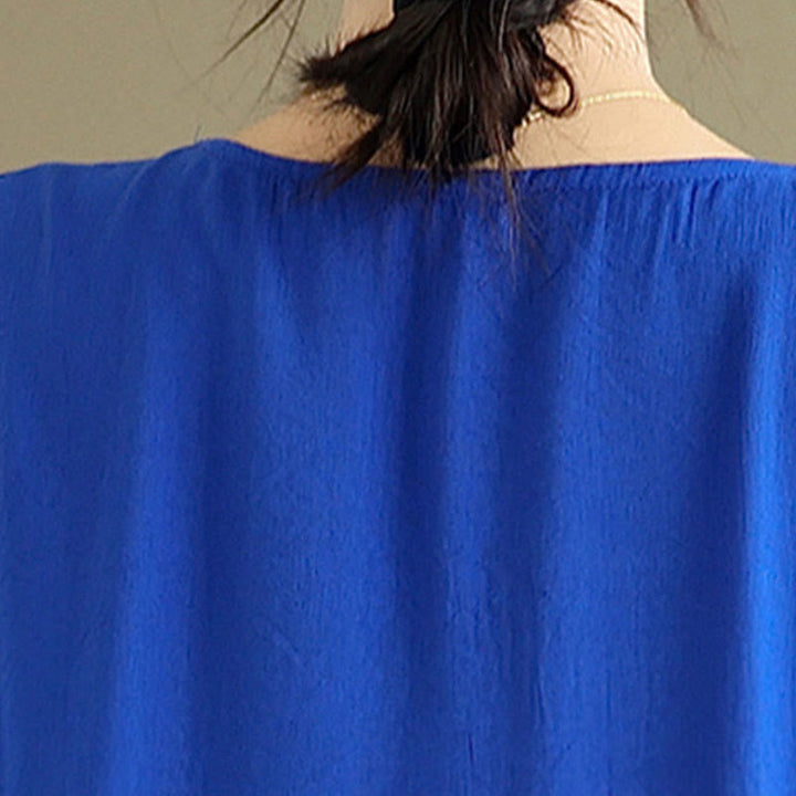 Buddha Stones Fall Pure Color V-Neck Long Sleeve Cotton Midi Dress - image 19