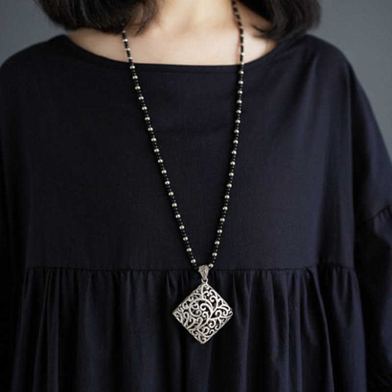 Buddha Stones Solid Color Pleated Design Crew Neck Half Puff Sleeve Cotton Midi Dress - image 37