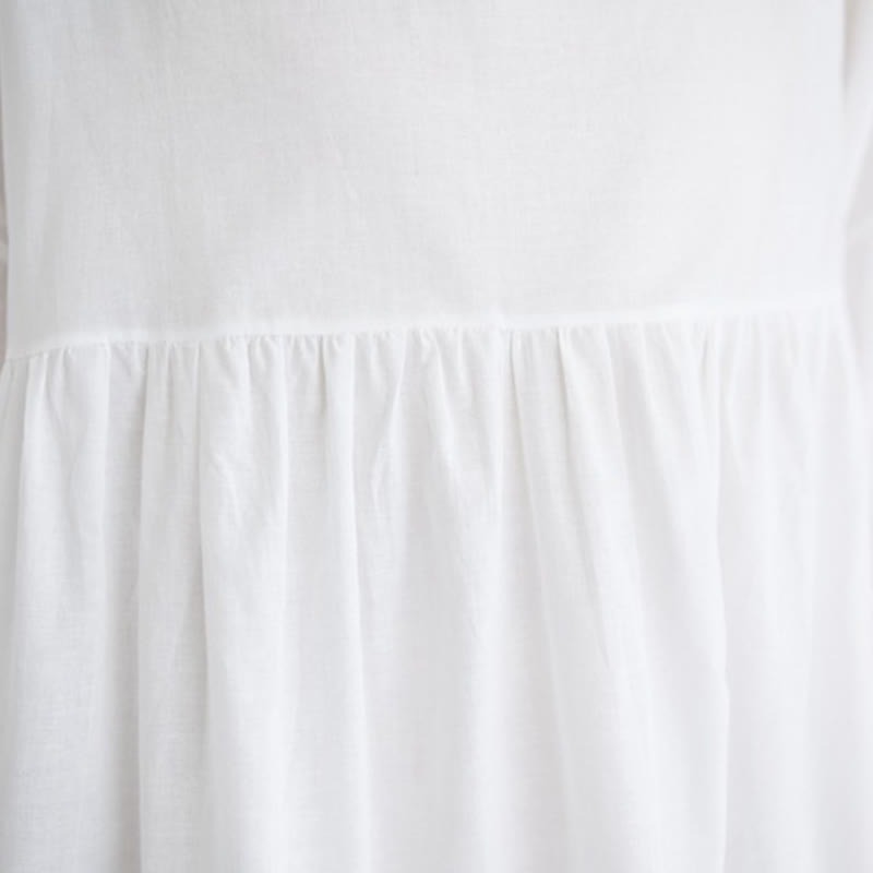 Buddha Stones Solid Color Pleated Design Crew Neck Half Puff Sleeve Cotton Midi Dress - image 18