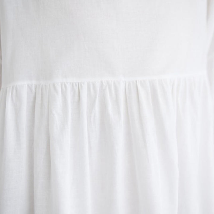 Buddha Stones Solid Color Pleated Design Crew Neck Half Puff Sleeve Cotton Midi Dress - image 18