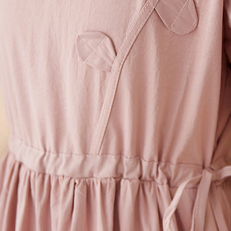 Buddha Stones Three-Dimensional Flower Ruffled Short Sleeve Cotton Linen Midi Dress With Pockets - image 11