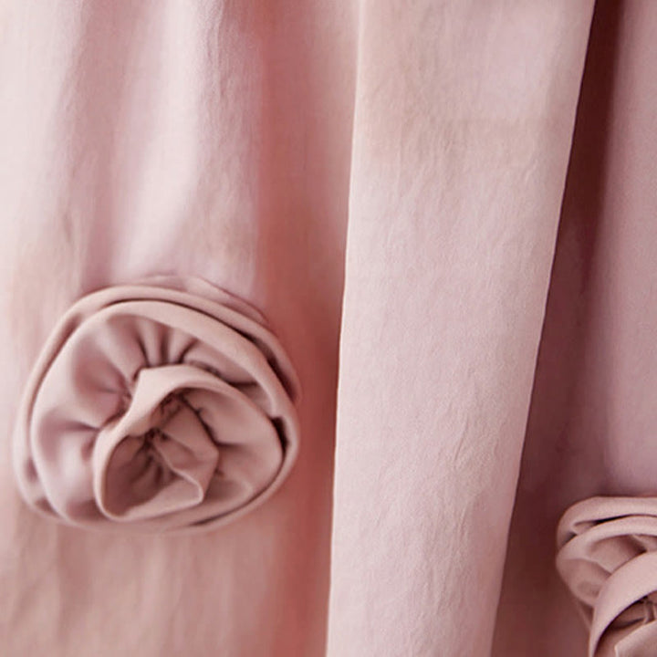 Buddha Stones Three-Dimensional Flower Ruffled Short Sleeve Cotton Linen Midi Dress With Pockets - image 12