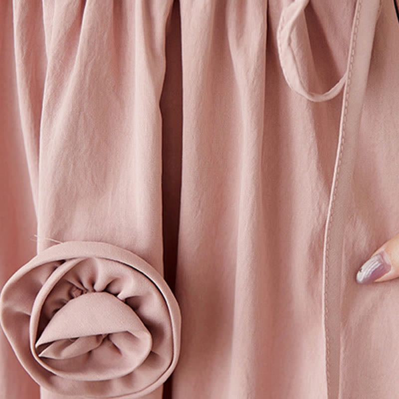 Buddha Stones Three-Dimensional Flower Ruffled Short Sleeve Cotton Linen Midi Dress With Pockets - image 13