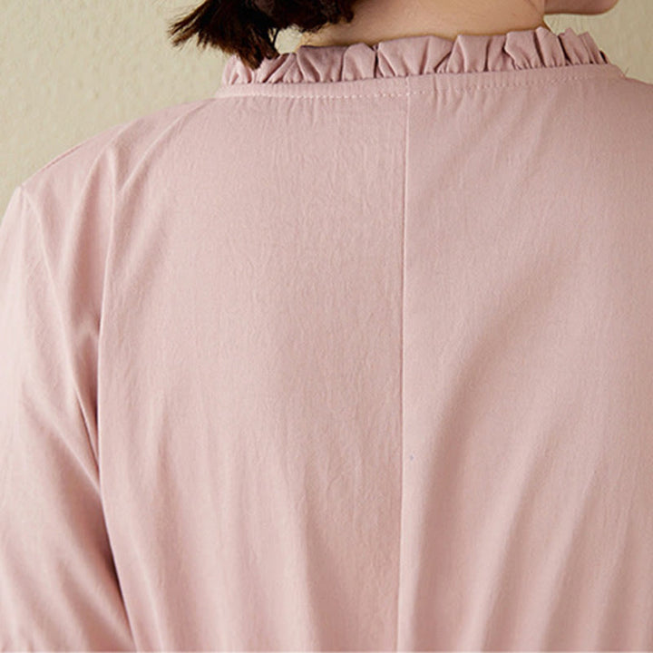 Buddha Stones Three-Dimensional Flower Ruffled Short Sleeve Cotton Linen Midi Dress With Pockets - image 10