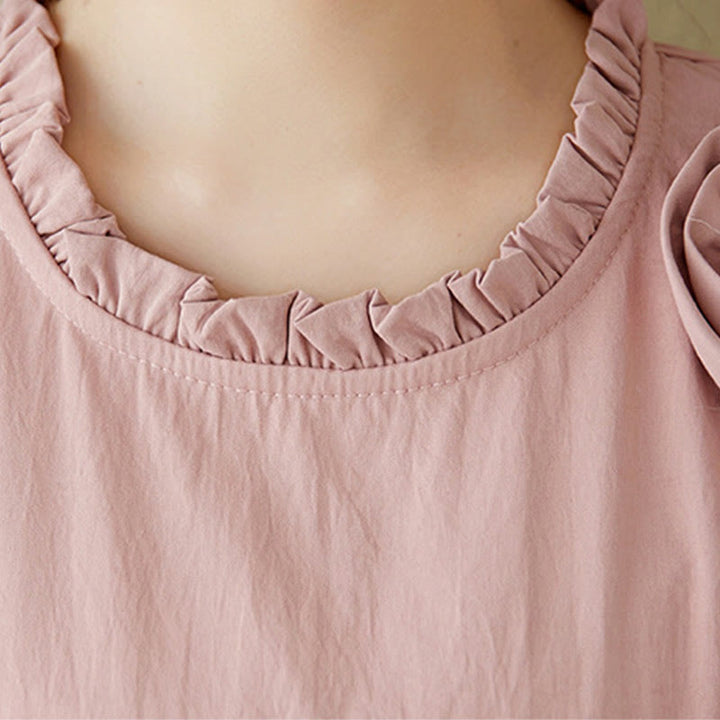 Buddha Stones Three-Dimensional Flower Ruffled Short Sleeve Cotton Linen Midi Dress With Pockets - image 9