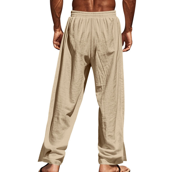 Buddha Stones Solid Color Side Buttons Men's Cotton Pants With Pockets - image 11