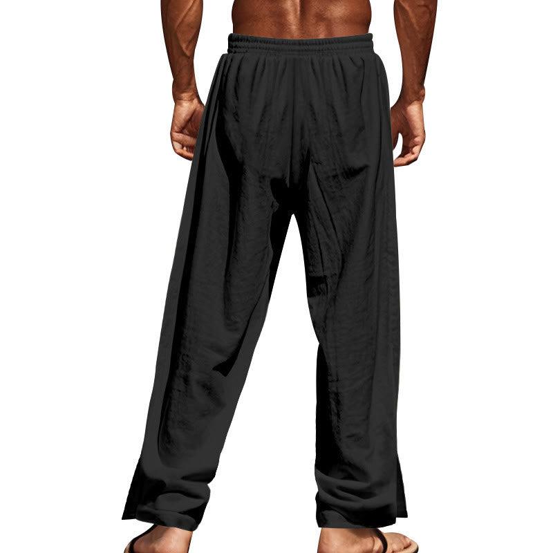 Buddha Stones Solid Color Side Buttons Men's Cotton Pants With Pockets - image 18