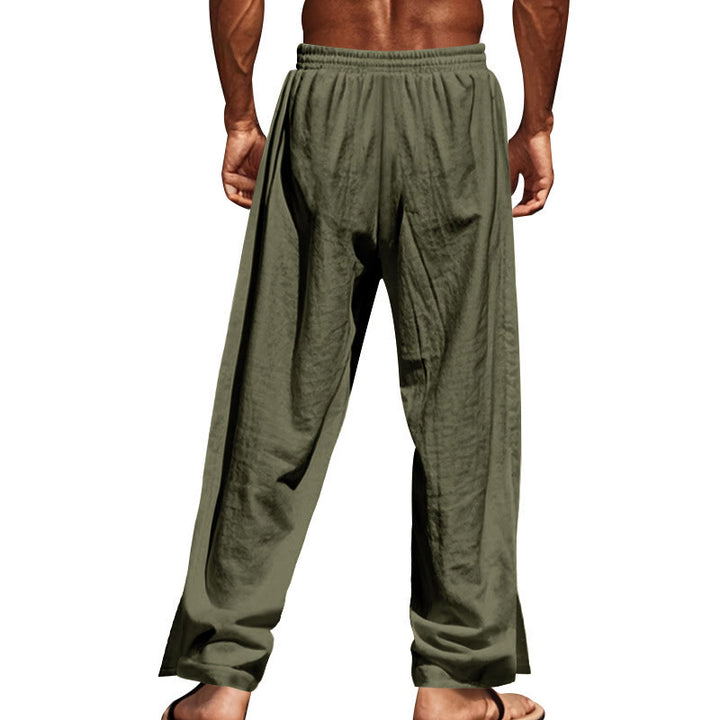 Buddha Stones Solid Color Side Buttons Men's Cotton Pants With Pockets - image 34