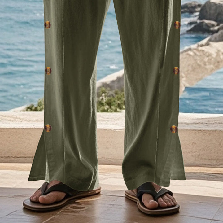 Buddha Stones Solid Color Side Buttons Men's Cotton Pants With Pockets - image 31