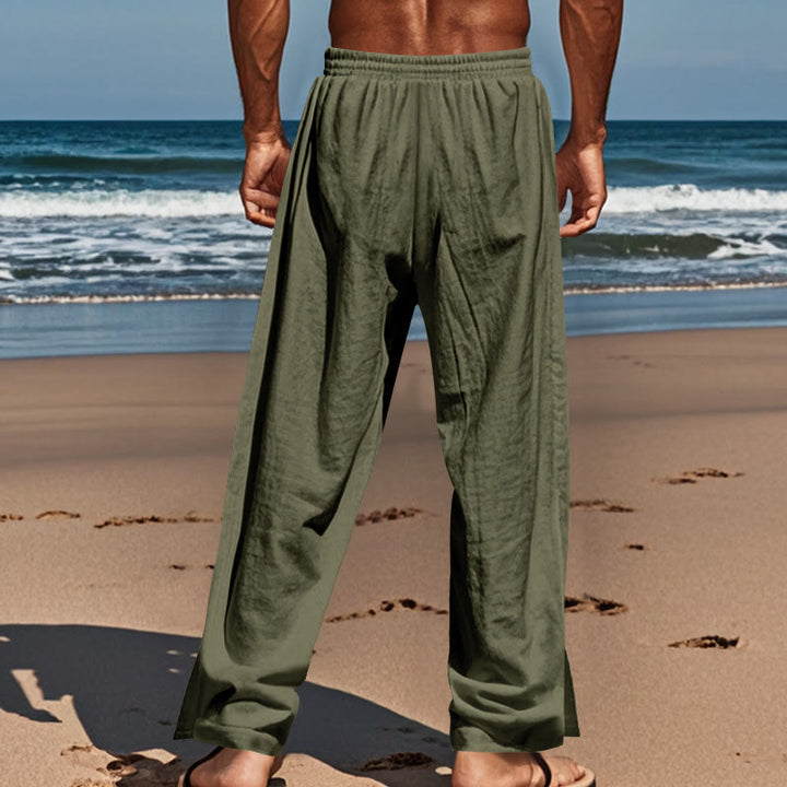 Buddha Stones Solid Color Side Buttons Men's Cotton Pants With Pockets - image 25