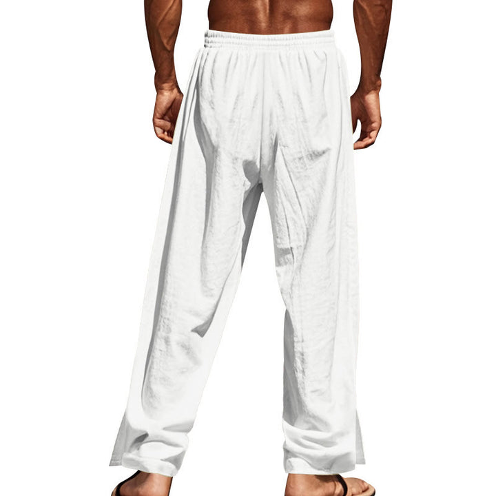 Buddha Stones Solid Color Side Buttons Men's Cotton Pants With Pockets - image 68