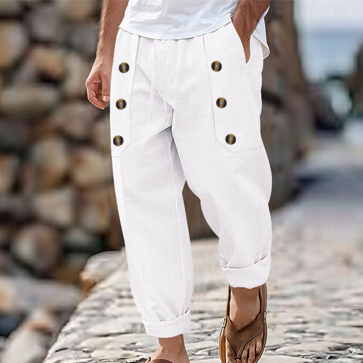 Buddha Stones Casual Plain Color Buttons Men's Cotton Pants With Pockets - White - US/UK/AU46,EU56 (3XL) - image 1