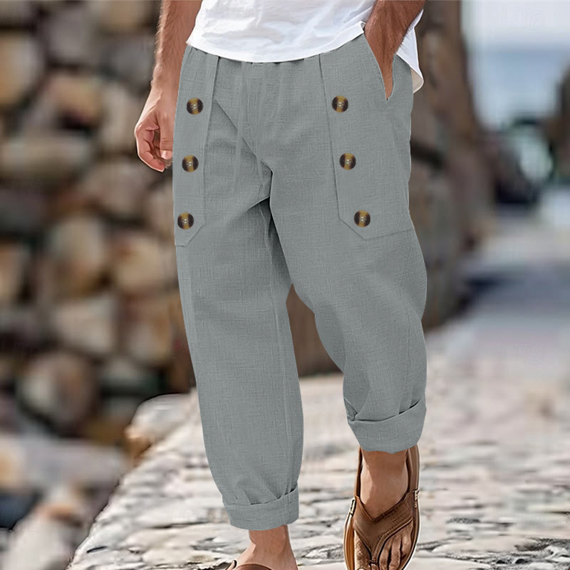 Buddha Stones Casual Plain Color Buttons Men's Cotton Pants With Pockets - DarkGray - US/UK/AU46,EU56 (3XL) - image 25