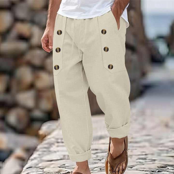Buddha Stones Casual Plain Color Buttons Men's Cotton Pants With Pockets - Beige - US/UK/AU46,EU56 (3XL) - image 33