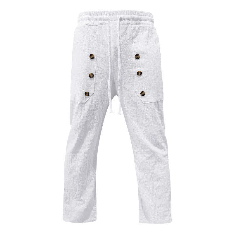 Buddha Stones Casual Plain Color Buttons Men's Cotton Pants With Pockets - image 6
