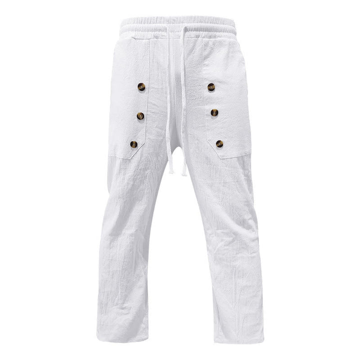 Buddha Stones Casual Plain Color Buttons Men's Cotton Pants With Pockets - image 6