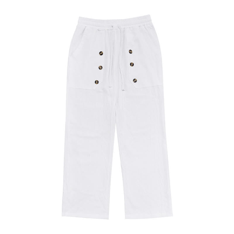 Buddha Stones Casual Plain Color Buttons Men's Cotton Pants With Pockets - image 2