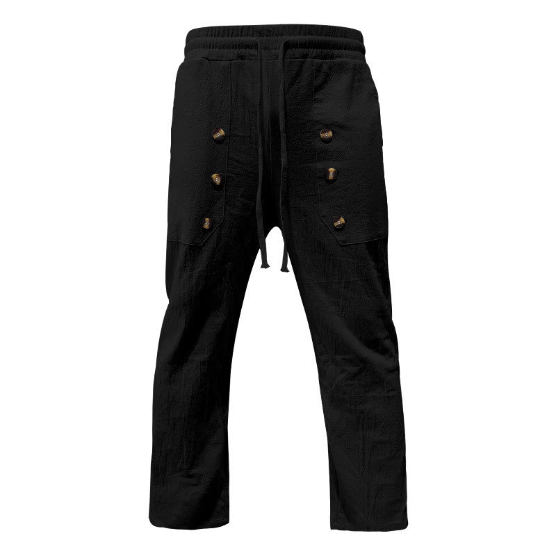 Buddha Stones Casual Plain Color Buttons Men's Cotton Pants With Pockets - image 14